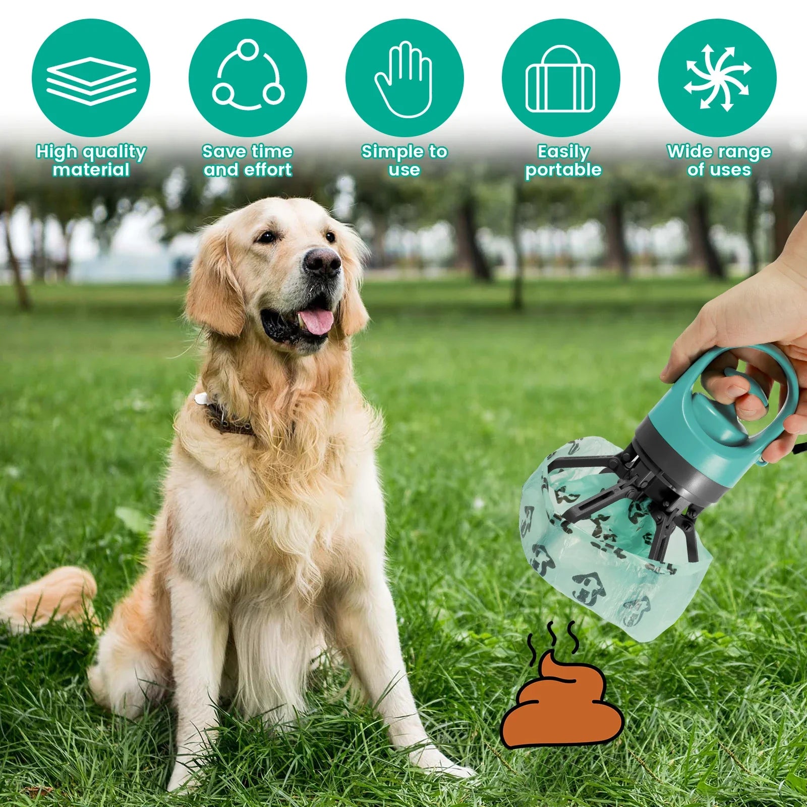 Portable Outdoor Pet Waste Bag with 6-Claw Poop Scooper for Dogs Cats Travel