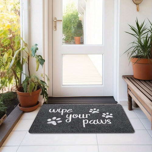 "Wipe Your Paws" Dog Paw Print Welcome Mat