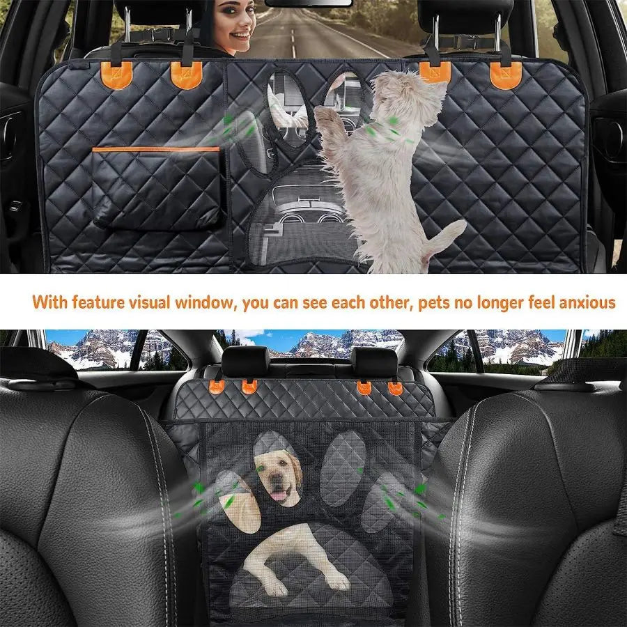 Dog Car Seat Cover for Back Seat, 100% Waterproof Dog Car Hammock with Visual Mesh Window