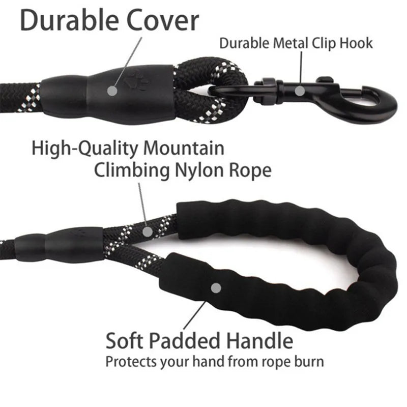 Reflective Dog Leash With Comfortable Padded Handle - Double Heavy Duty