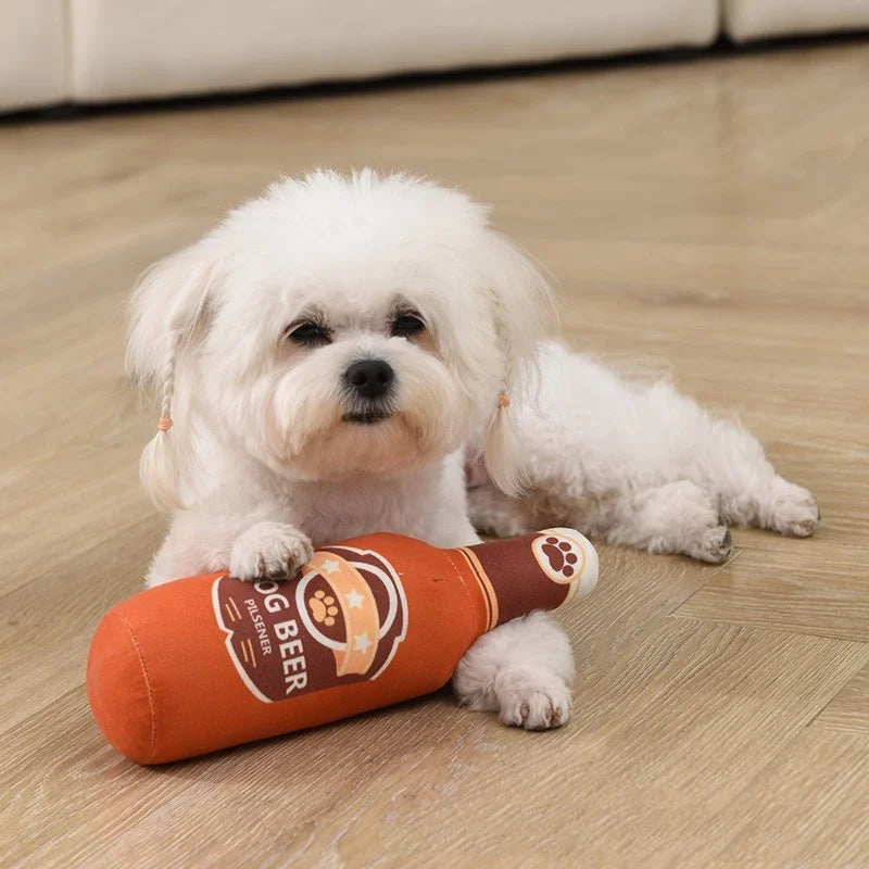 Fun Beer Bottle Shaped Plush Dog Chew Toy Squeaky