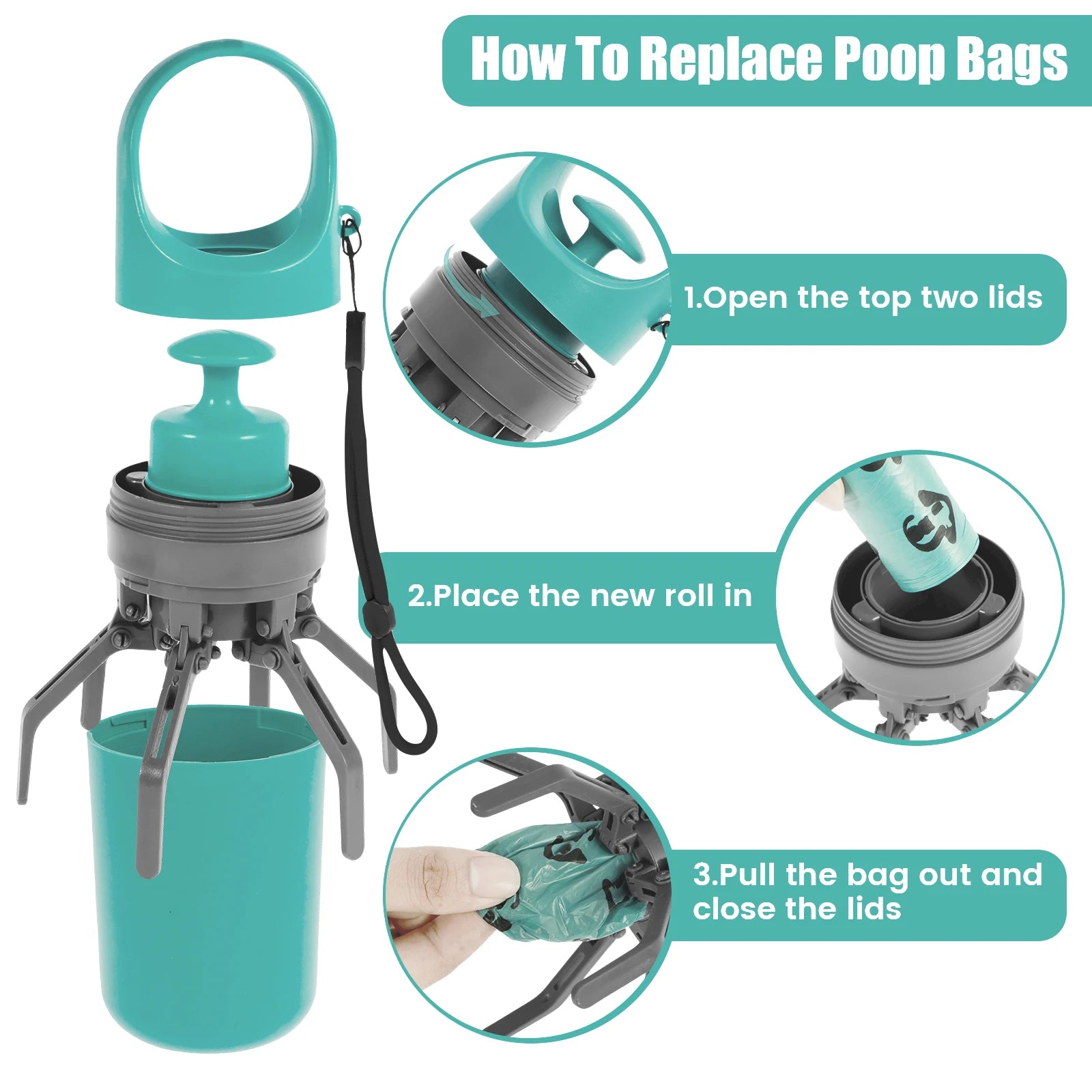 Portable Outdoor Pet Waste Bag with 6-Claw Poop Scooper for Dogs Cats Travel
