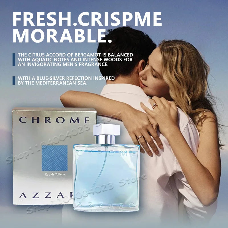 Azzaro Chrome Eau de Toilette 100ML Fresh Aquatic Men's Cologne Citrus Woody Musky Fragrance Fresh Notes Luxury Perfumes for Men