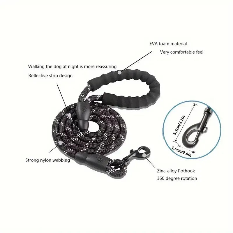 Reflective Dog Leash With Comfortable Padded Handle - Double Heavy Duty