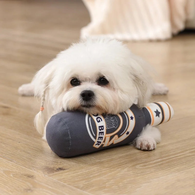 Fun Beer Bottle Shaped Plush Dog Chew Toy Squeaky