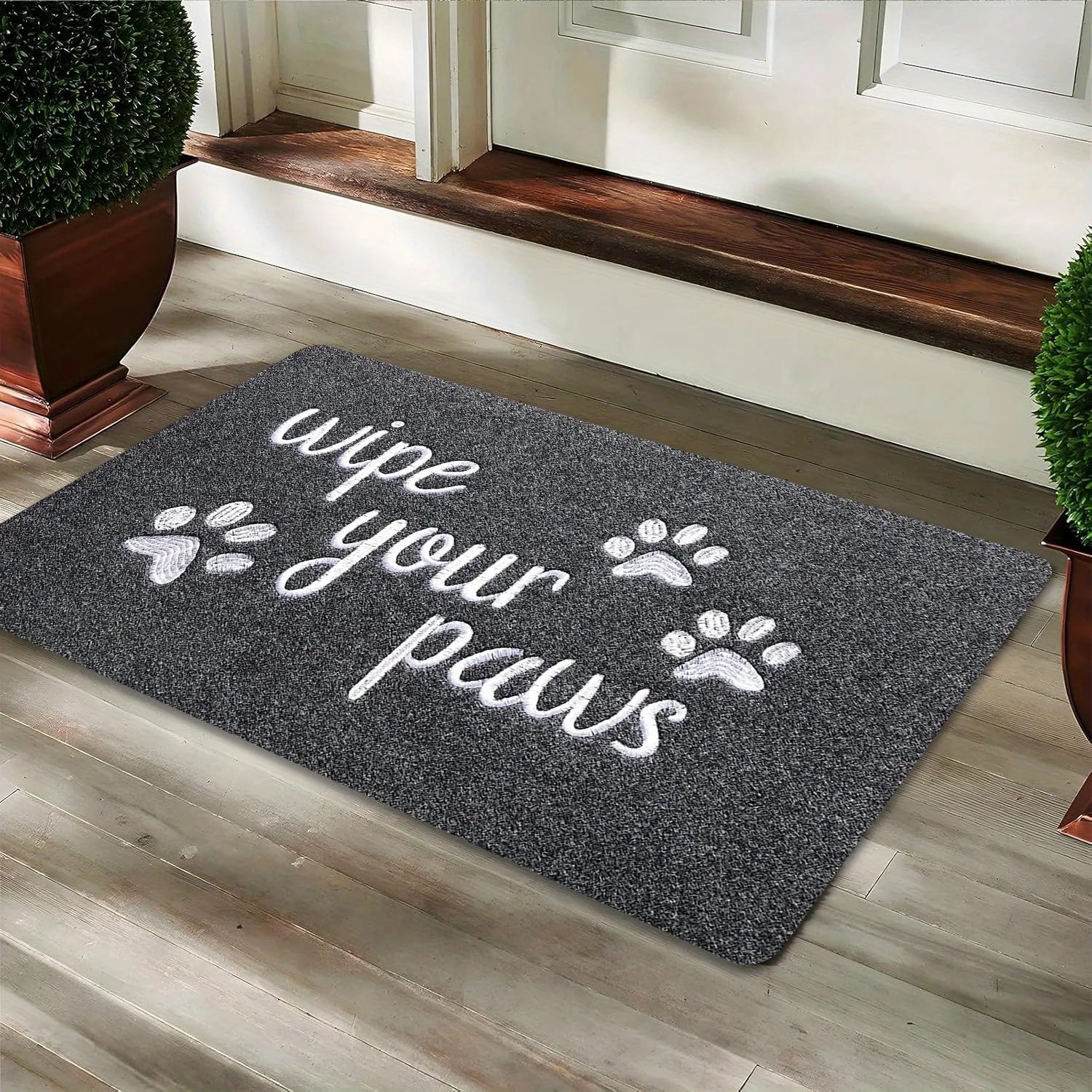 "Wipe Your Paws" Dog Paw Print Welcome Mat