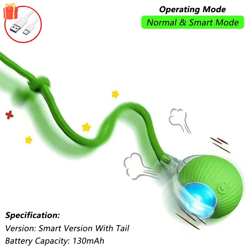 Cat Interactive Ball Toy, Automatic Rolling Ball with Tail