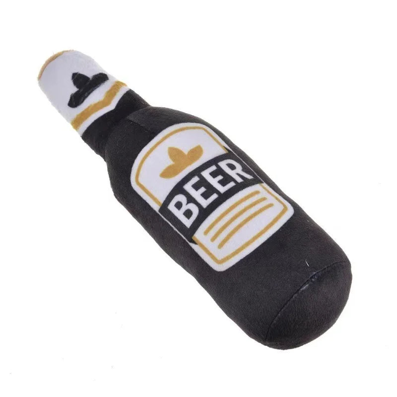 Fun Beer Bottle Shaped Plush Dog Chew Toy Squeaky