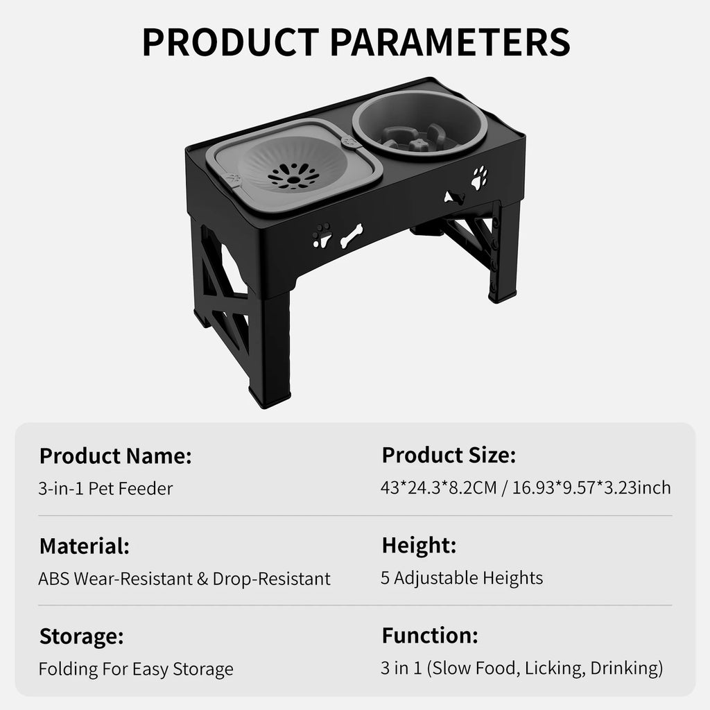 3 In 1 Pet Feeder Slow Feed Bowls Double Bowls Foldable