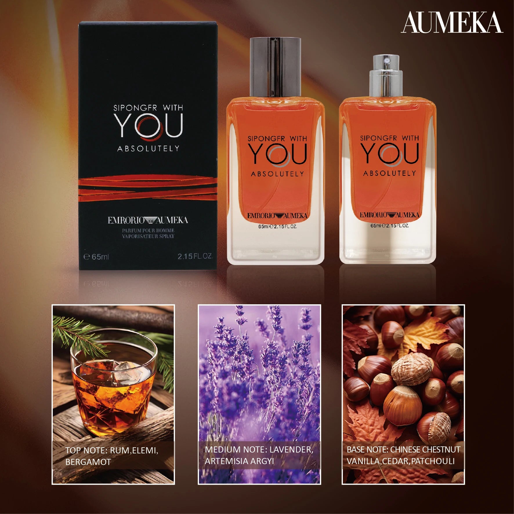 AUMEKA Perfume For Men Original Luxury Arabes Spray Parfum Pour Homme Woody Eau De Toilette Man Gift Makeup 65ml AU6383