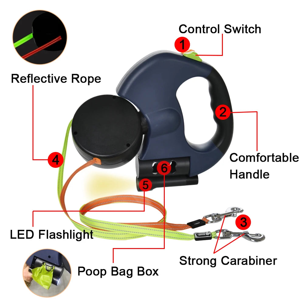 Retractable Dog Leash For Small Dogs Reflective Dual Pet Leash