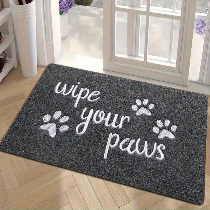 "Wipe Your Paws" Dog Paw Print Welcome Mat