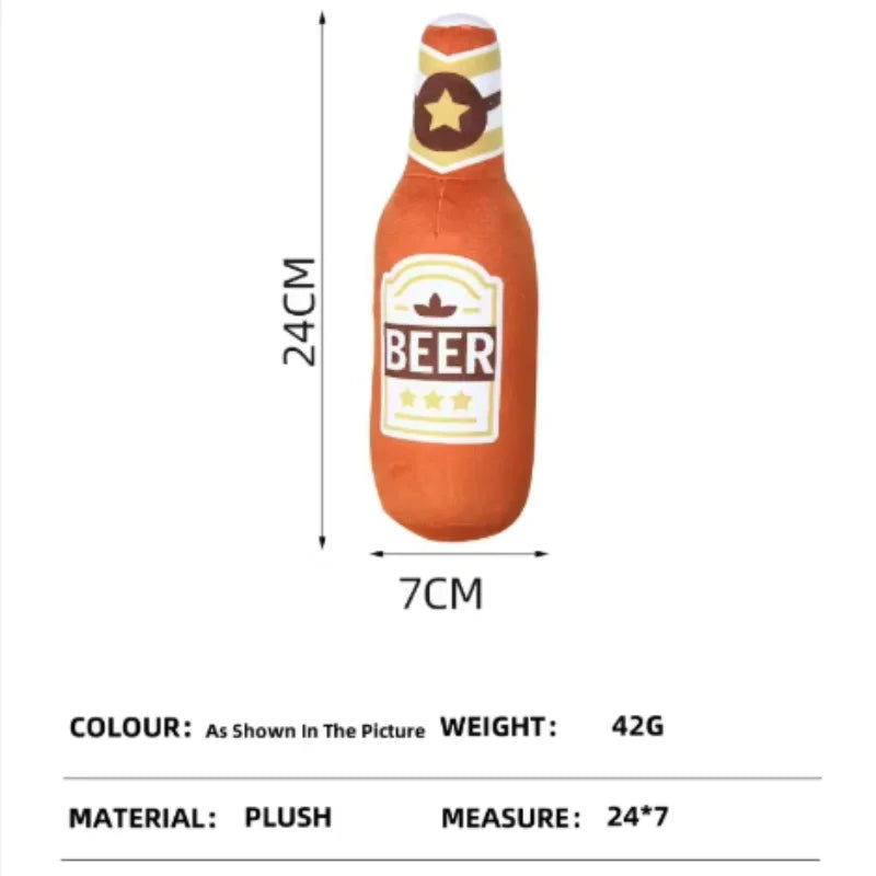 Fun Beer Bottle Shaped Plush Dog Chew Toy Squeaky