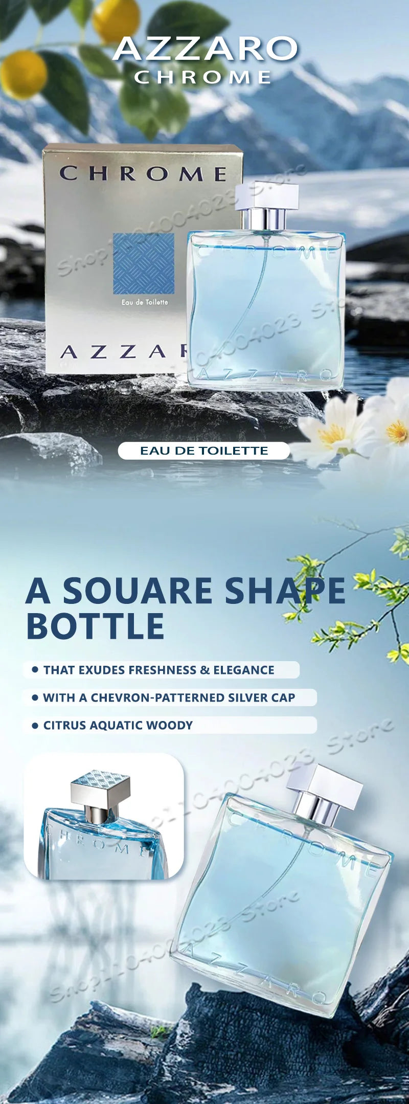 Azzaro Chrome Eau de Toilette 100ML Fresh Aquatic Men's Cologne Citrus Woody Musky Fragrance Fresh Notes Luxury Perfumes for Men