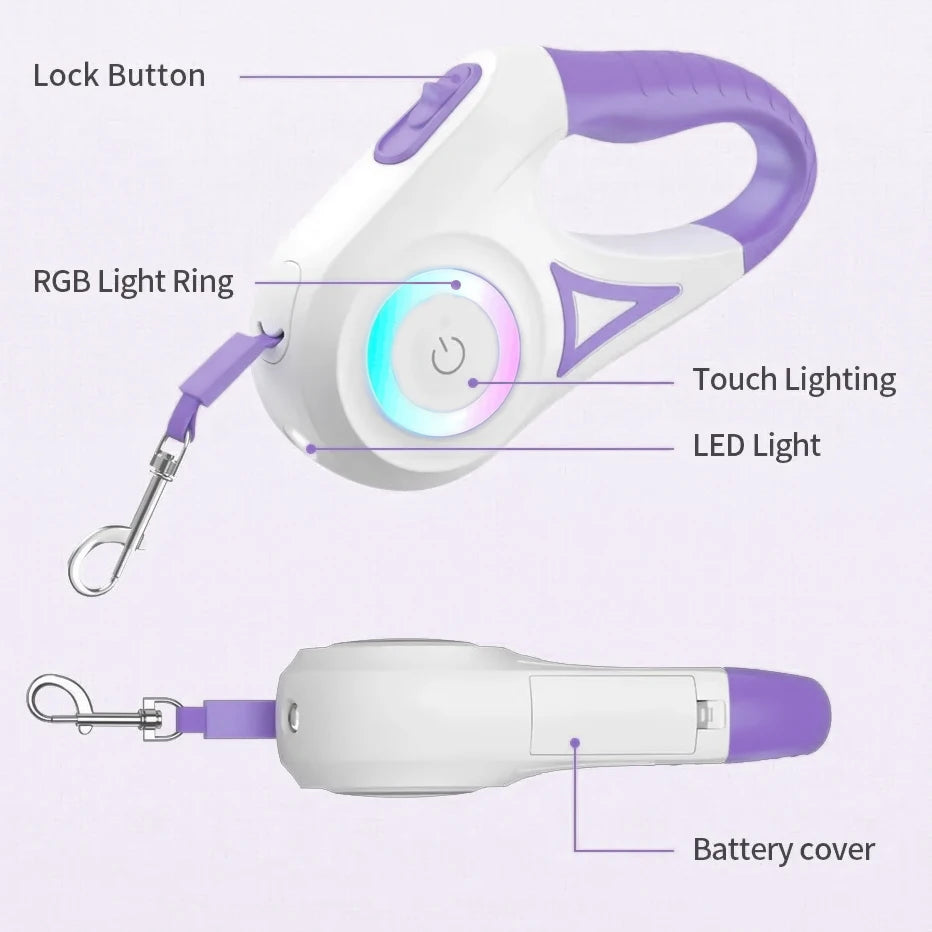 LED Retractable Dog Leash with light