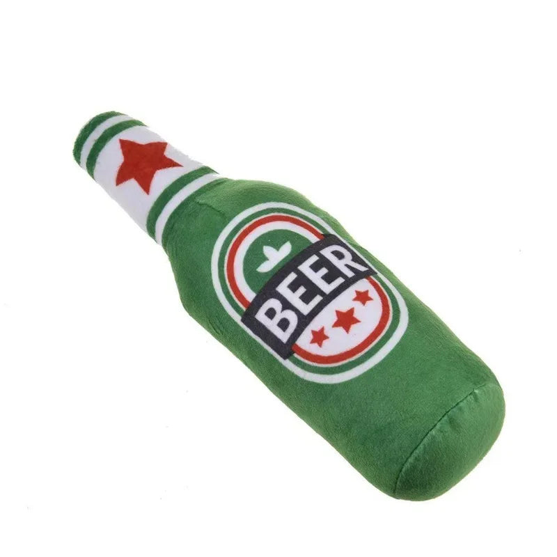 Fun Beer Bottle Shaped Plush Dog Chew Toy Squeaky
