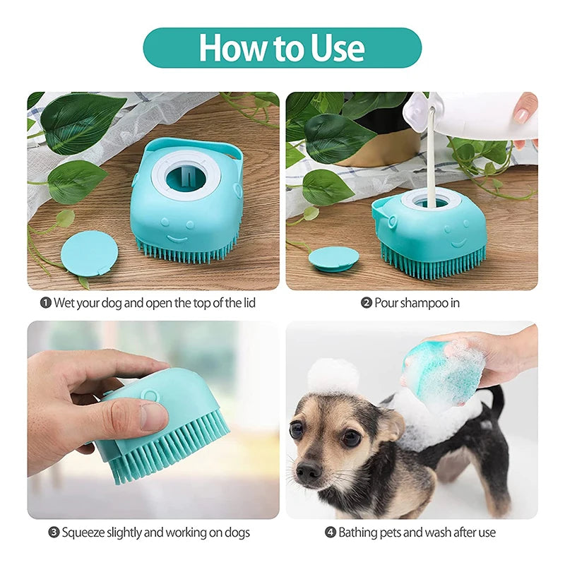 Silicone Dog Bath Massage Gloves Brush Pet Cat Bathroom Cleaning Tool
