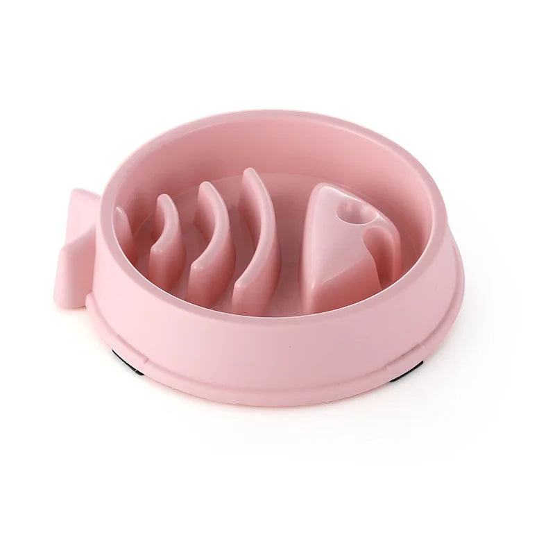 Pet Cat Dog Slow Food Bowl Fat Help Healthy Round Anti-choking