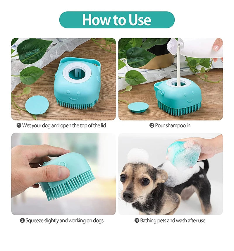 Silicone Dog Bath Massage Gloves Brush Pet Cat Bathroom Cleaning Tool